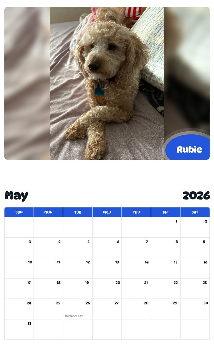 2026 - 2027 Rubie - Pawidols Pet Calendar