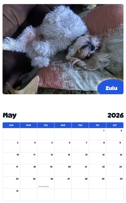 2026 - 2027 Zulu - Pawidols Pet Calendar