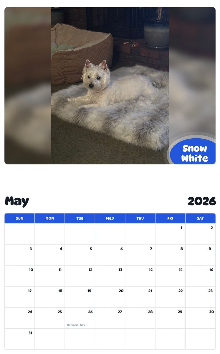 2026 - 2027 Snow White - Pawidols Pet Calendar