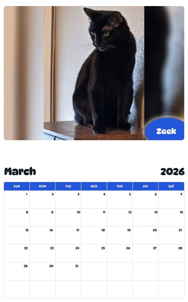 November 2025 - October 2026 Zeek - Pawidols Pet Calendar
