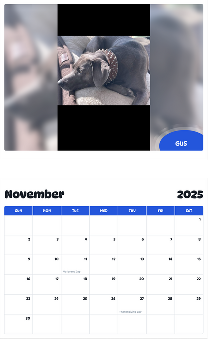 July 2025 - June 2026 Gus - Pawidols Pet Calendar