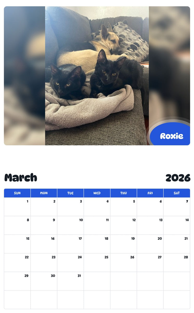 November 2025 - October 2026 Roxie - Pawidols Pet Calendar
