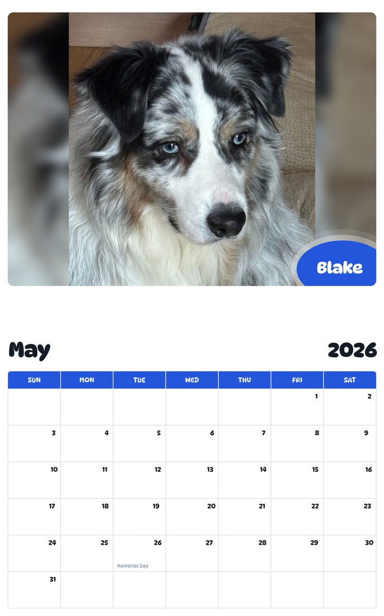 2026 - 2027 Blake - Pawidols Pet Calendar