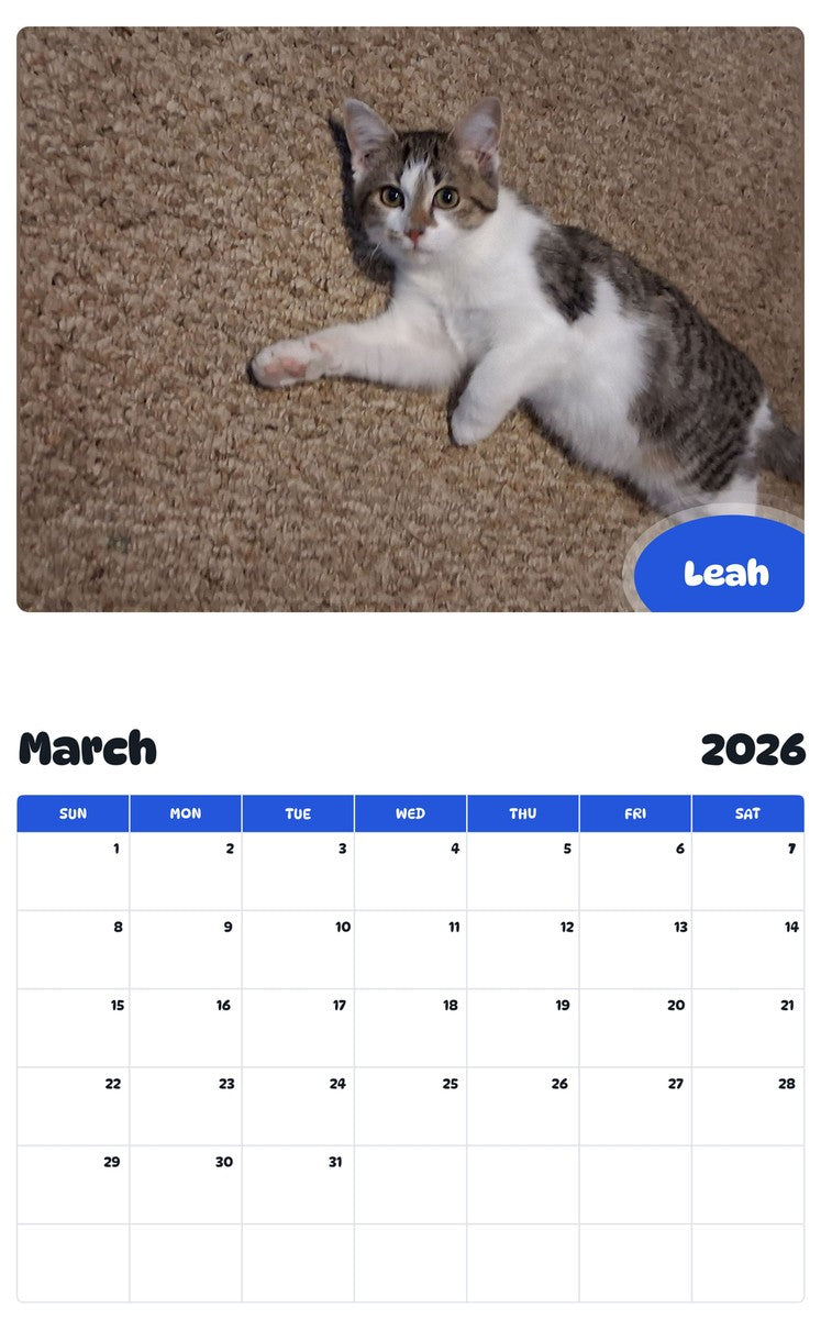 November 2025 - October 2026 Leah - Pawidols Pet Calendar
