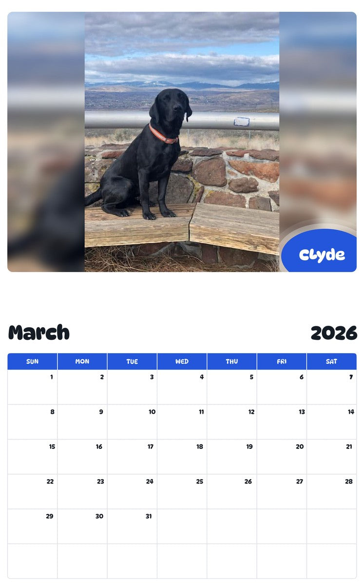 November 2025 - October 2026 CLyde - Pawidols Pet Calendar