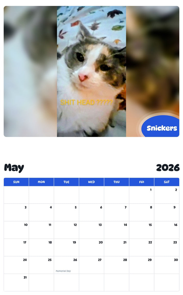 2026 - 2027 Snickers - Pawidols Pet Calendar