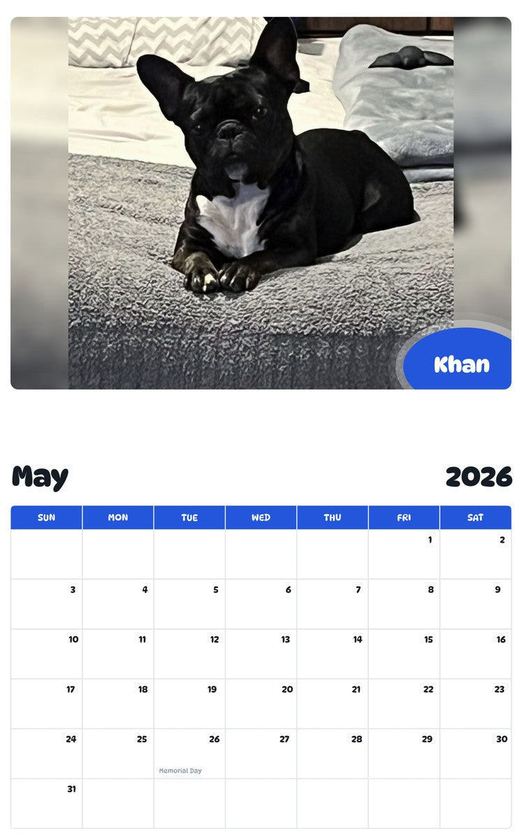 2026 - 2027 Khan - Pawidols Pet Calendar