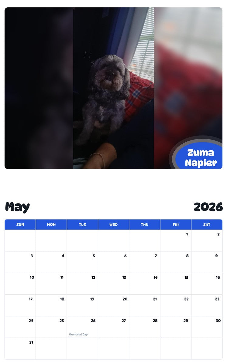 2026 - 2027 Zuma Napier - Pawidols Pet Calendar