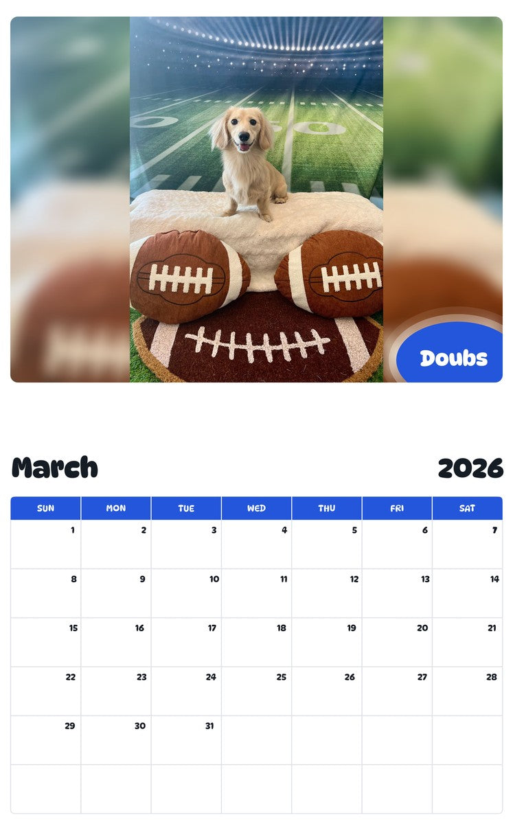 November 2025 - October 2026 Doubs - Pawidols Pet Calendar