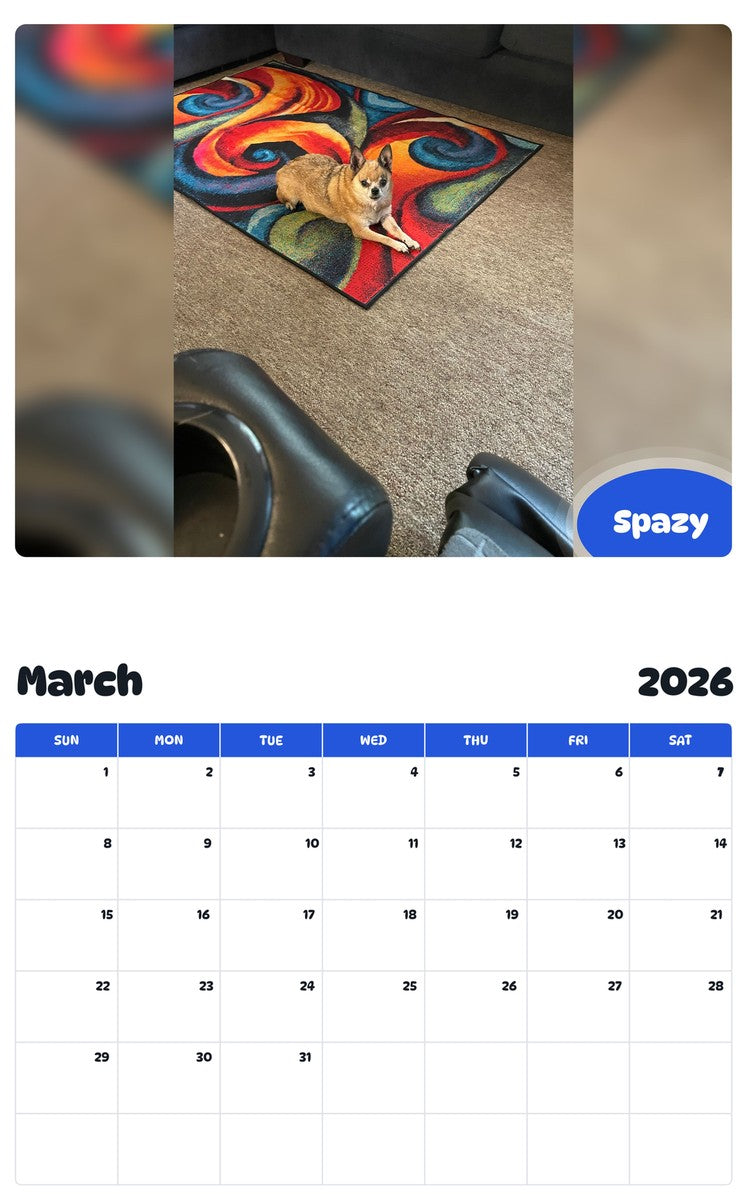 November 2025 - October 2026 Spazy - Pawidols Pet Calendar