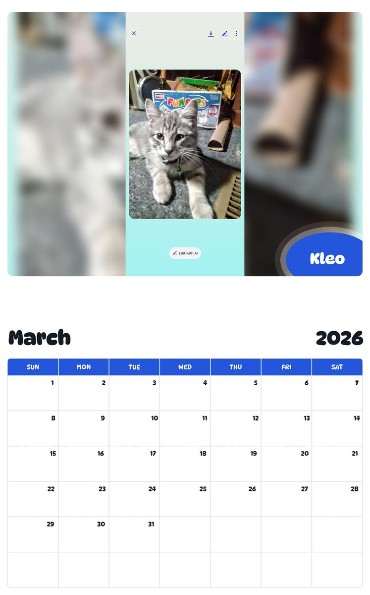November 2025 - October 2026 Kleo - Pawidols Pet Calendar