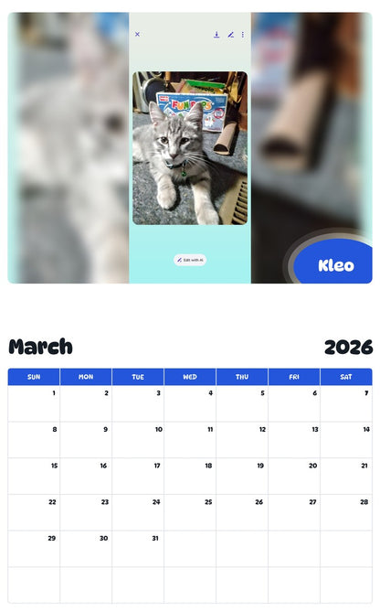 November 2025 - October 2026 Kleo - Pawidols Pet Calendar