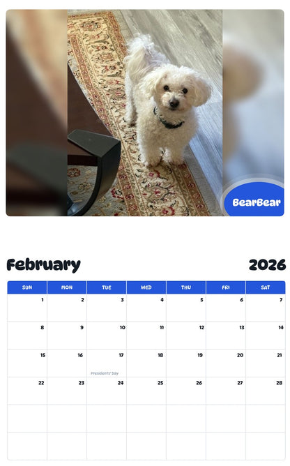 October 2025 - September 2026 BearBear - Pawidols Pet Calendar