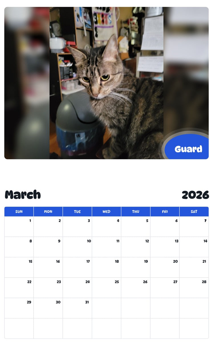 November 2025 - October 2026 Guard - Pawidols Pet Calendar