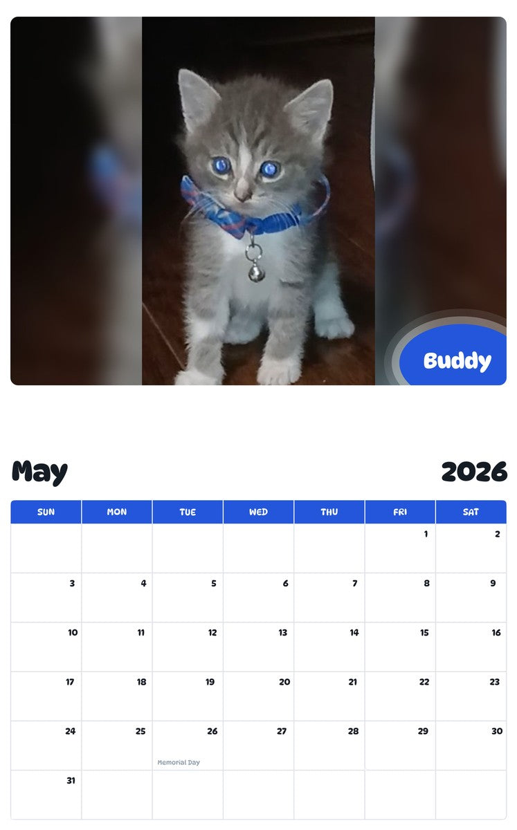 2026 - 2027 Buddy - Pawidols Pet Calendar