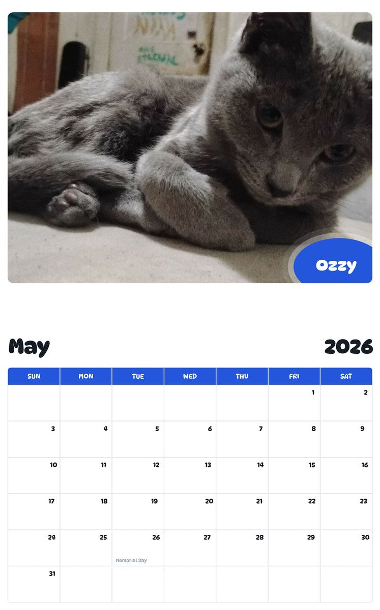 2026 - 2027 Ozzy - Pawidols Pet Calendar