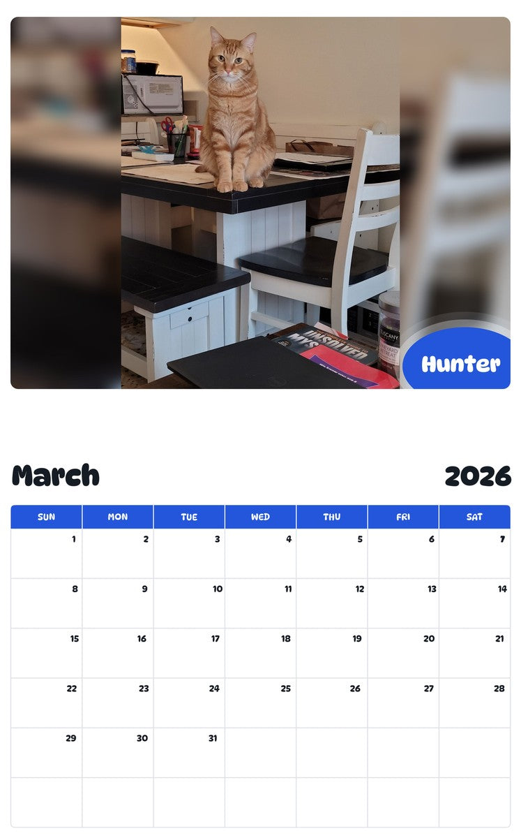 November 2025 - October 2026 Hunter - Pawidols Pet Calendar