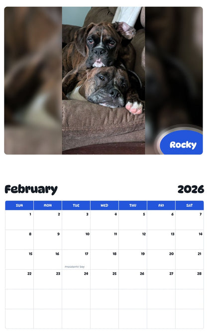 October 2025 - September 2026 Rocky - Pawidols Pet Calendar