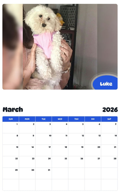 November 2025 - October 2026 Luke - Pawidols Pet Calendar