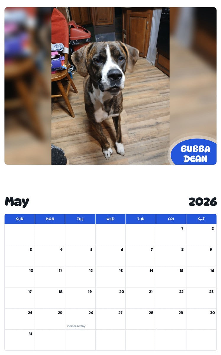 2026 - 2027 BUBBA DEAN - Pawidols Pet Calendar