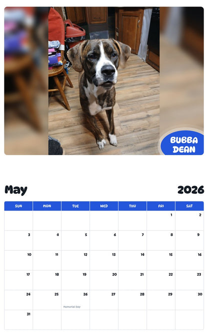 2026 - 2027 BUBBA DEAN - Pawidols Pet Calendar