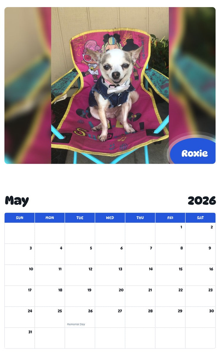 2026 - 2027 Roxie - Pawidols Pet Calendar