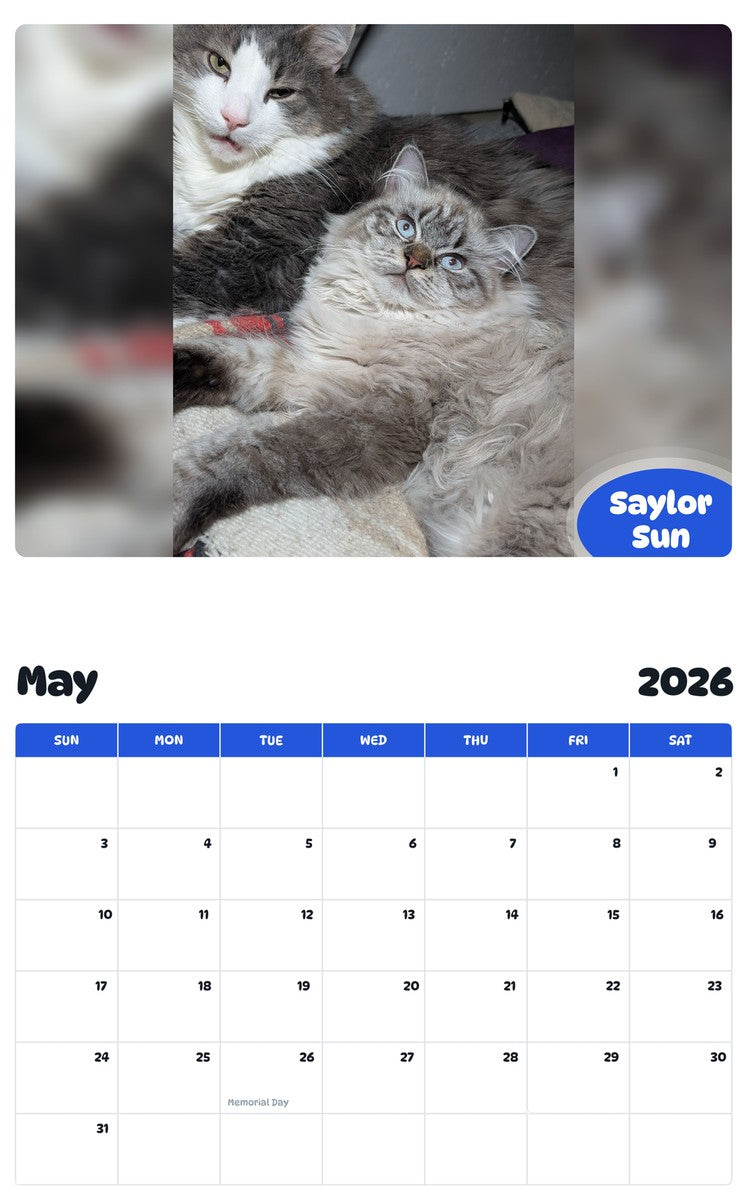 2026 - 2027 Saylor Sun - Pawidols Pet Calendar