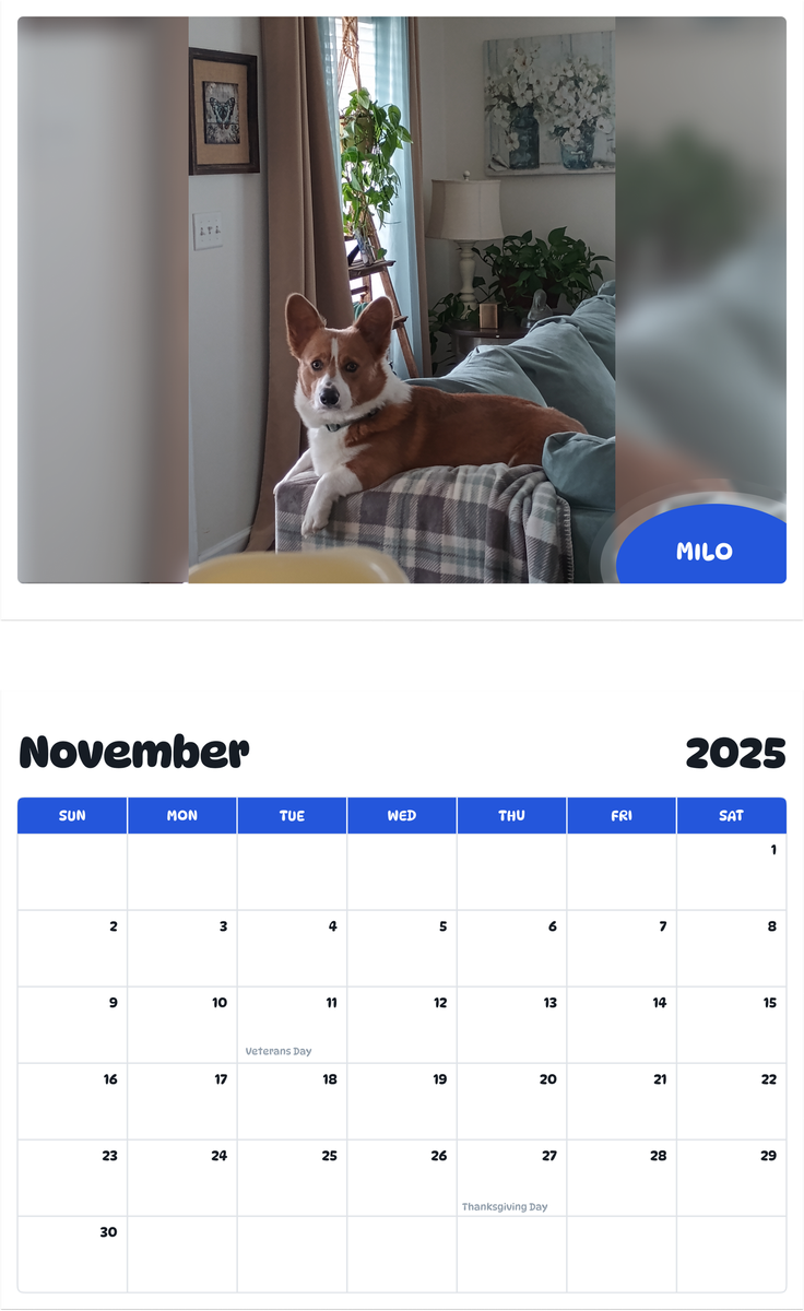July 2025 - June 2026 Milo - Pawidols Pet Calendar