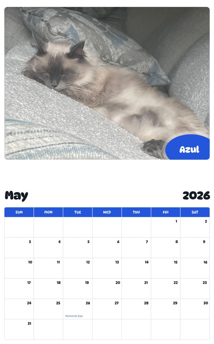 2026 - 2027 Azul - Pawidols Pet Calendar