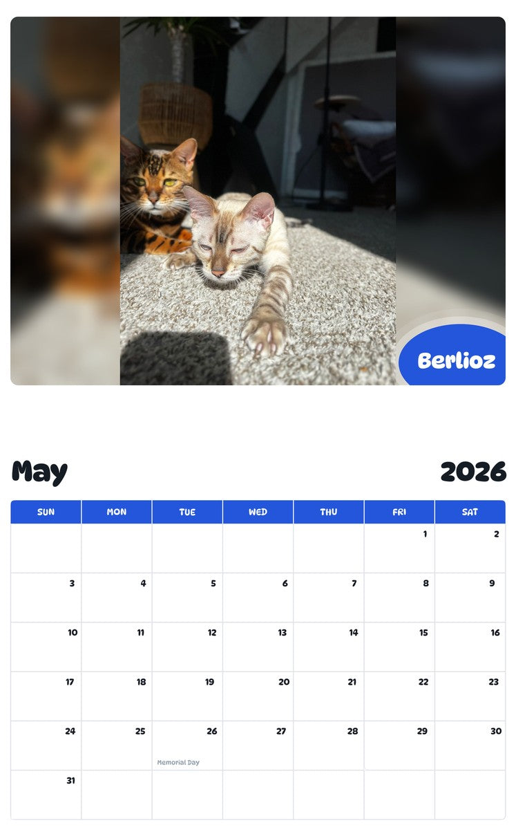 2026 - 2027 Berlioz - Pawidols Pet Calendar