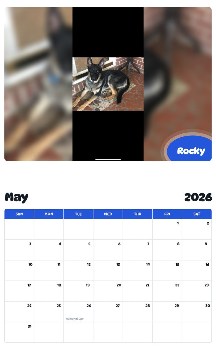 2026 - 2027 Rocky - Pawidols Pet Calendar