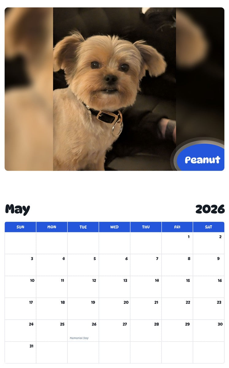 2026 - 2027 Peanut - Pawidols Pet Calendar