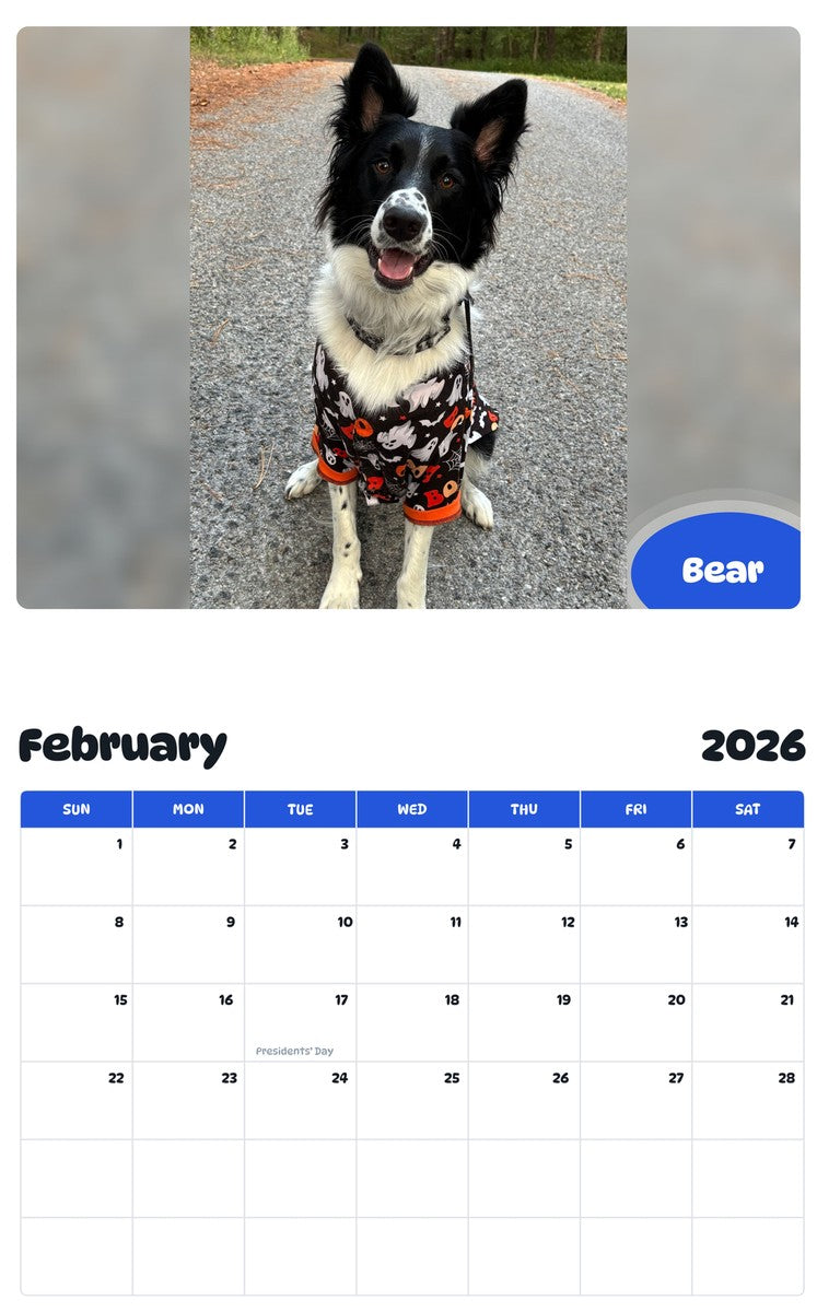 October 2025 - September 2026 Bear - Pawidols Pet Calendar