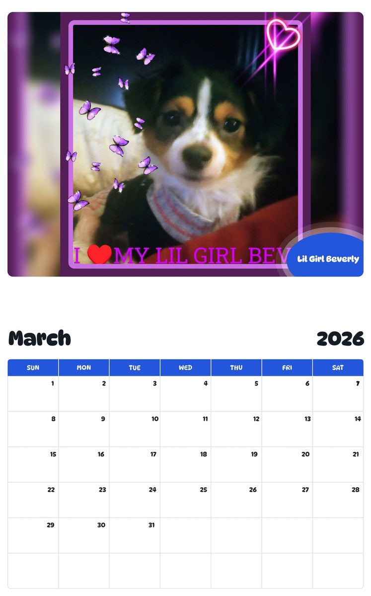 November 2025 - October 2026 Lil Girl Beverly - Pawidols Pet Calendar