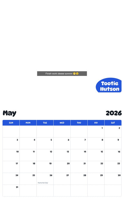 2026 - 2027 Tootie Hutson - Pawidols Pet Calendar