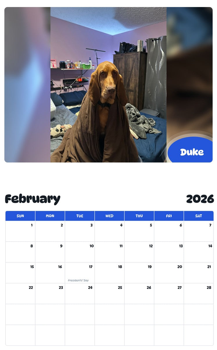 October 2025 - September 2026 Duke - Pawidols Pet Calendar