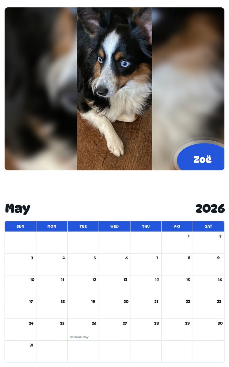 2026 - 2027 Zoë - Pawidols Pet Calendar