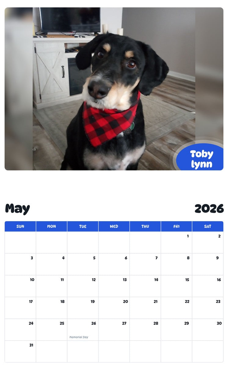 2026 - 2027 Toby lynn - Pawidols Pet Calendar