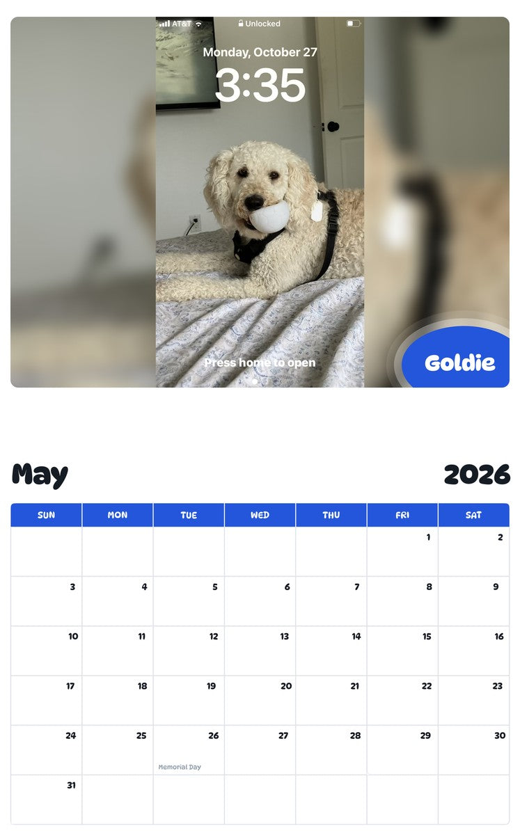 2026 - 2027 Goldie - Pawidols Pet Calendar