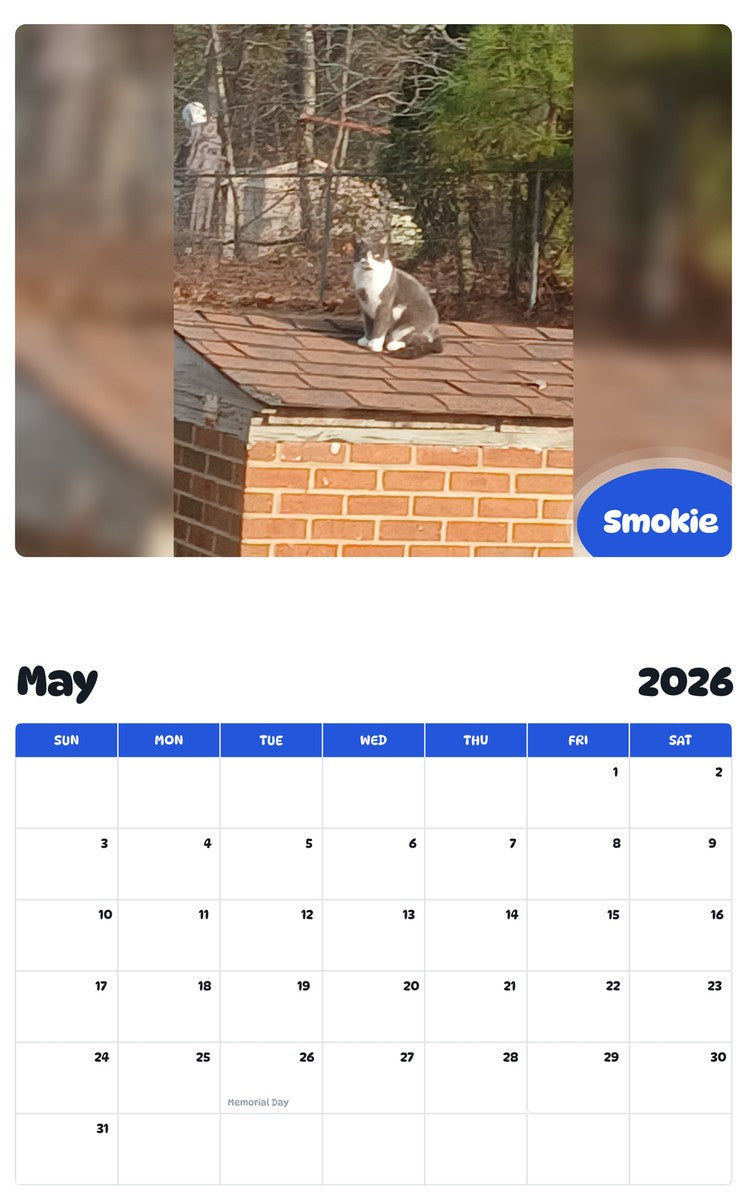 2026 - 2027 Smokie - Pawidols Pet Calendar