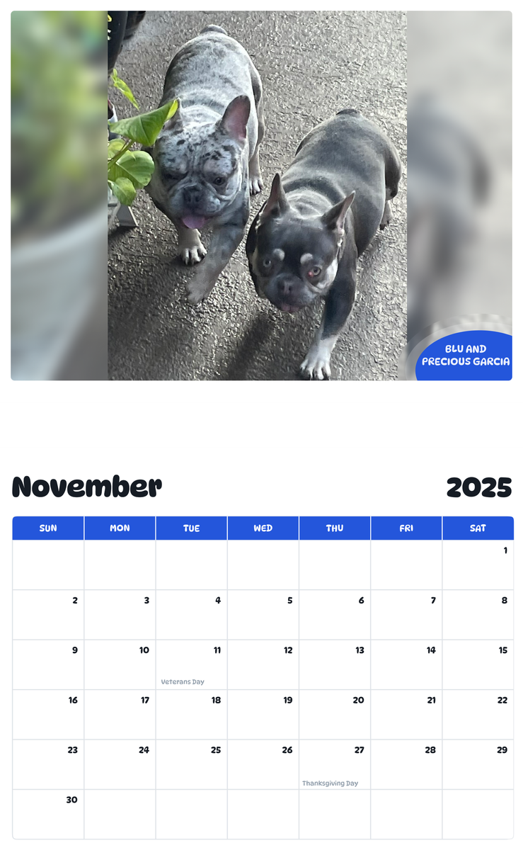 July 2025 - June 2026 BLU & PRECIOUS GARCIA - Pawidols Pet Calendar