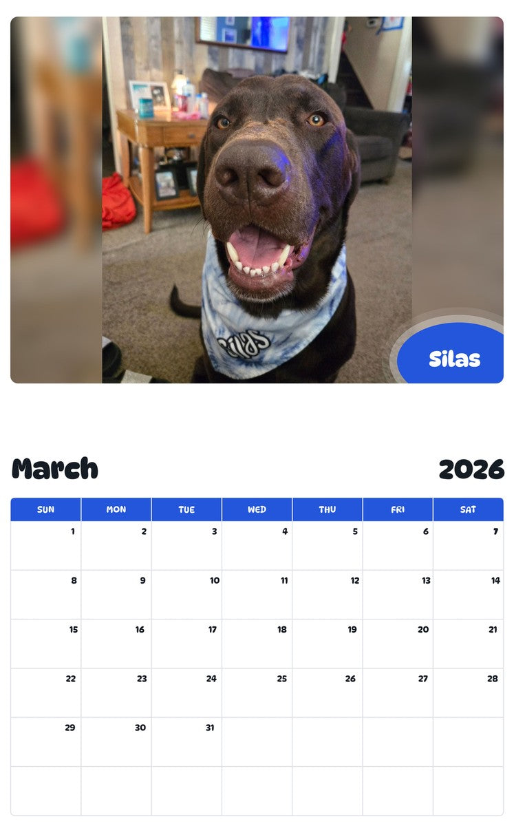 November 2025 - October 2026 Silas - Pawidols Pet Calendar