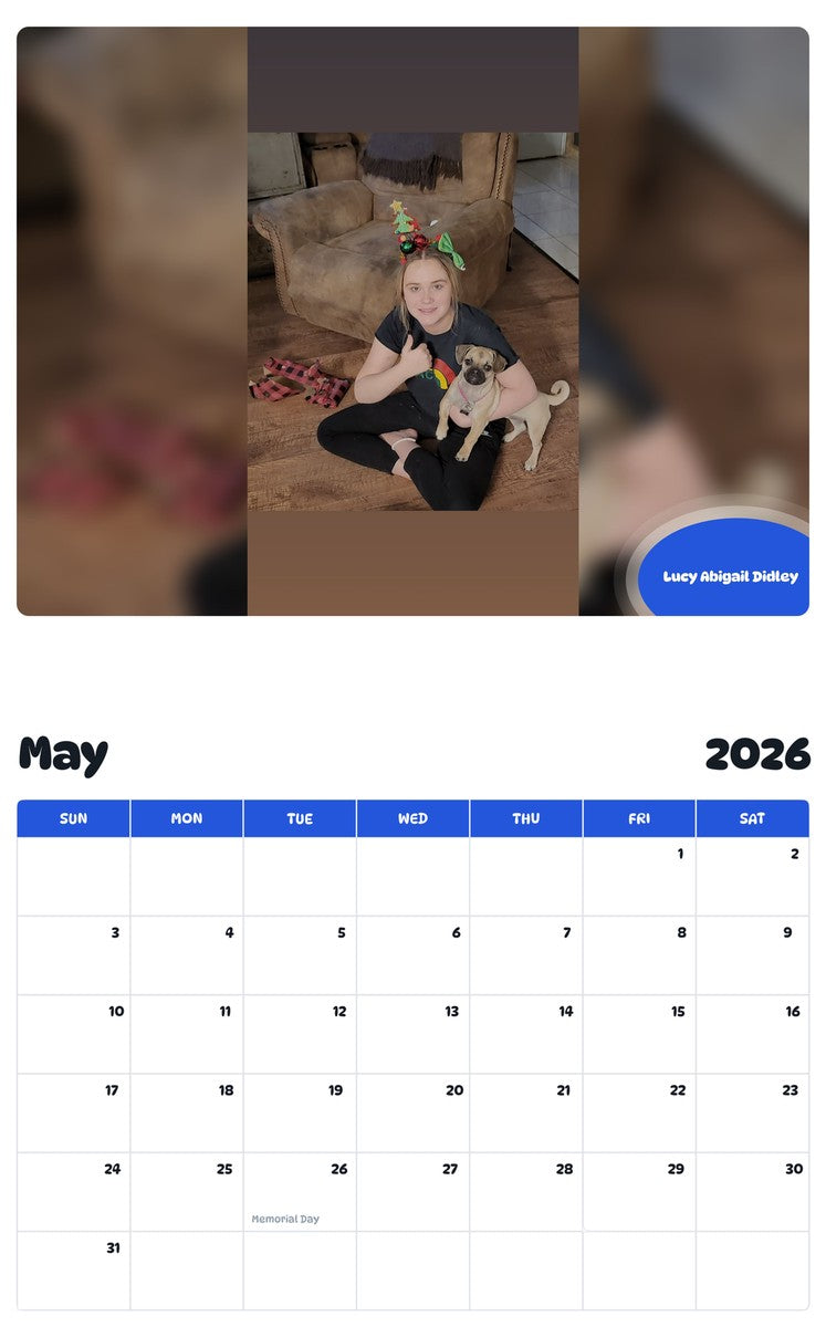 2026 - 2027 Lucy Abigail Didley - Pawidols Pet Calendar