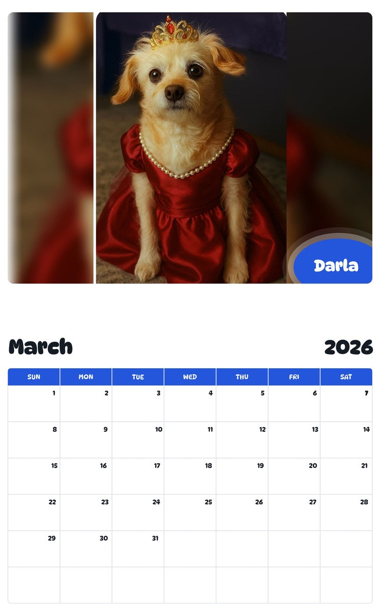 November 2025 - October 2026 Darla - Pawidols Pet Calendar