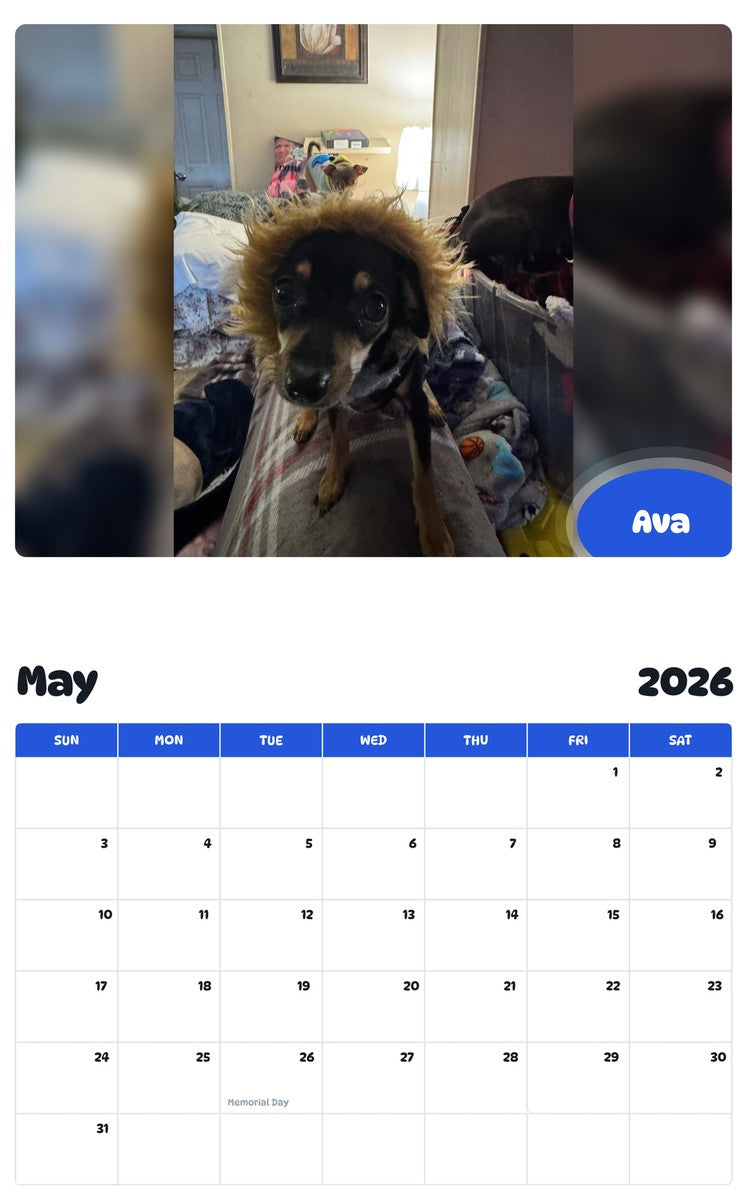 2026 - 2027 Ava - Pawidols Pet Calendar