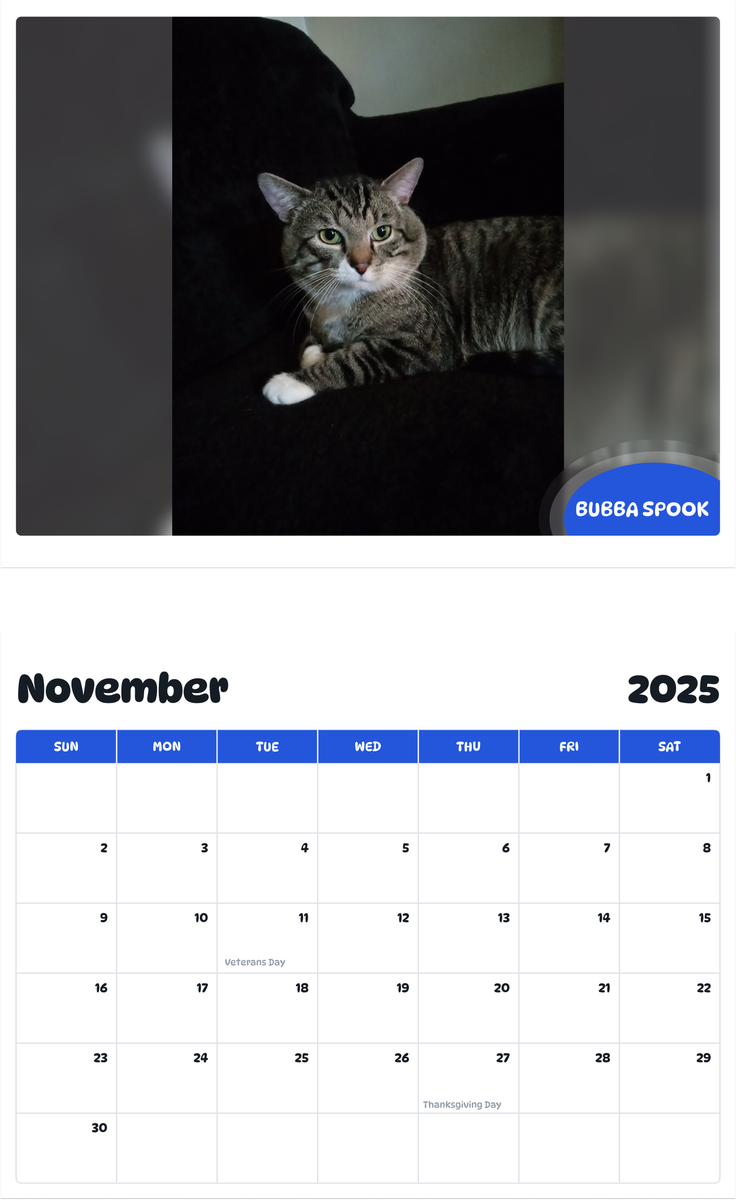 July 2025 - June 2026 Bubba Spook - Pawidols Pet Calendar