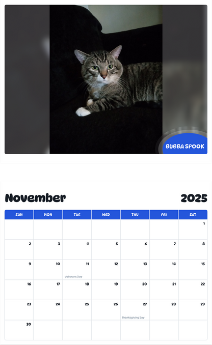 July 2025 - June 2026 Bubba Spook - Pawidols Pet Calendar