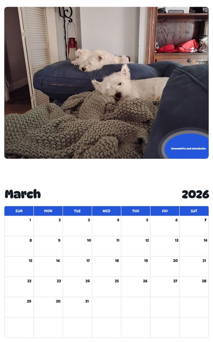 November 2025 - October 2026 Snowwhite and Annabelle - Pawidols Pet Calendar