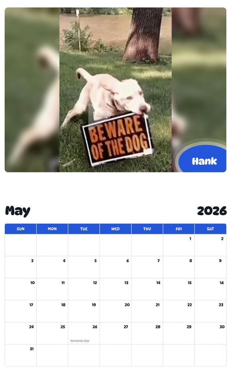 2026 - 2027 Hank - Pawidols Pet Calendar