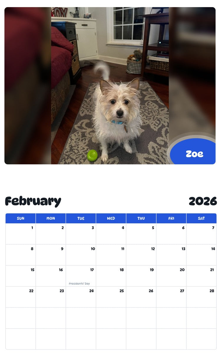 October 2025 - September 2026 Zoe - Pawidols Pet Calendar